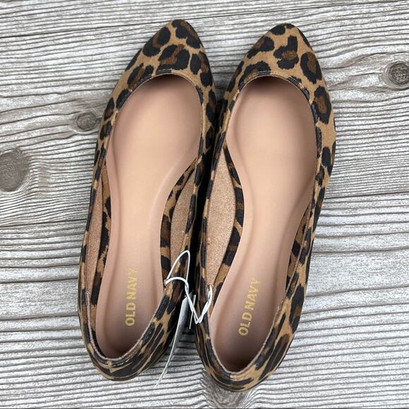 Old Navy Navy Pointy Faux- Suede Animal Print Flats Sz 7 - Picture 10 of 12